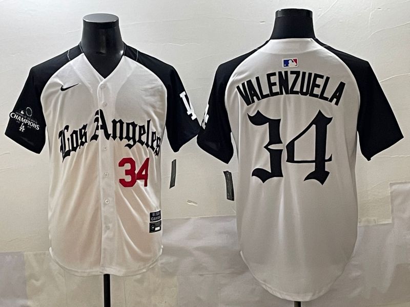 Men 2025 Los Angeles Dodgers #34 Valenzuela White black Five generations Joint Name Nike MLB Jersey style 5263->los angeles dodgers->MLB Jersey